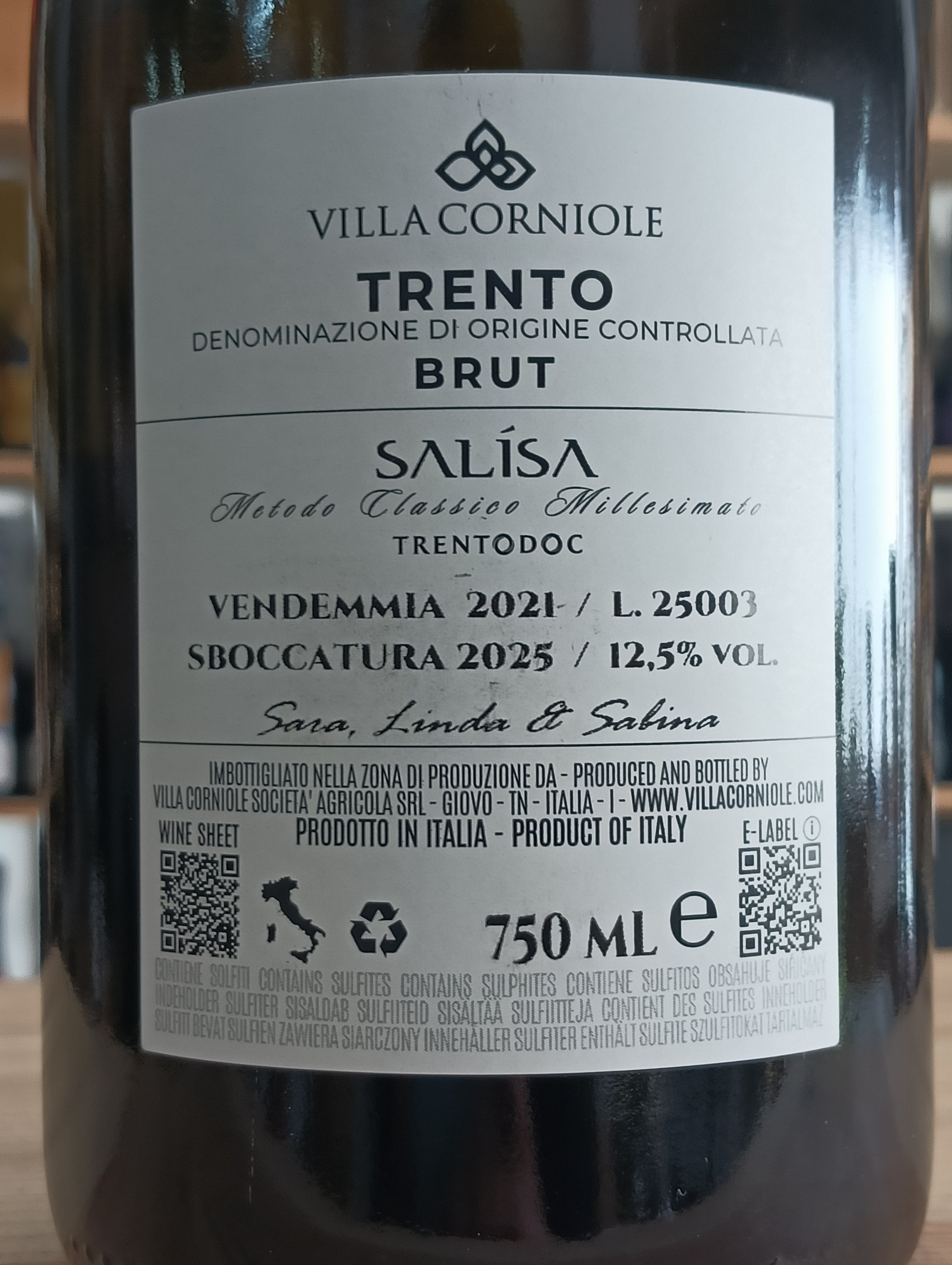 Salisa Brut 2021 TrentoDOC Villa Corniole