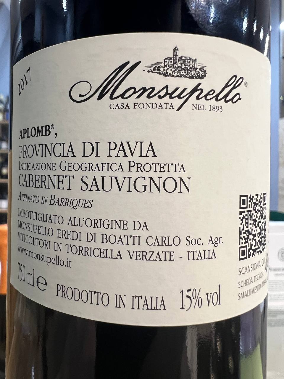 Cabernet Sauvignon Aplomb 2017 Provincia Di Pavia IGP