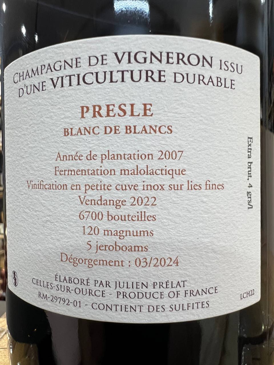 Champagne Presle Extra Brut Julien Prelat