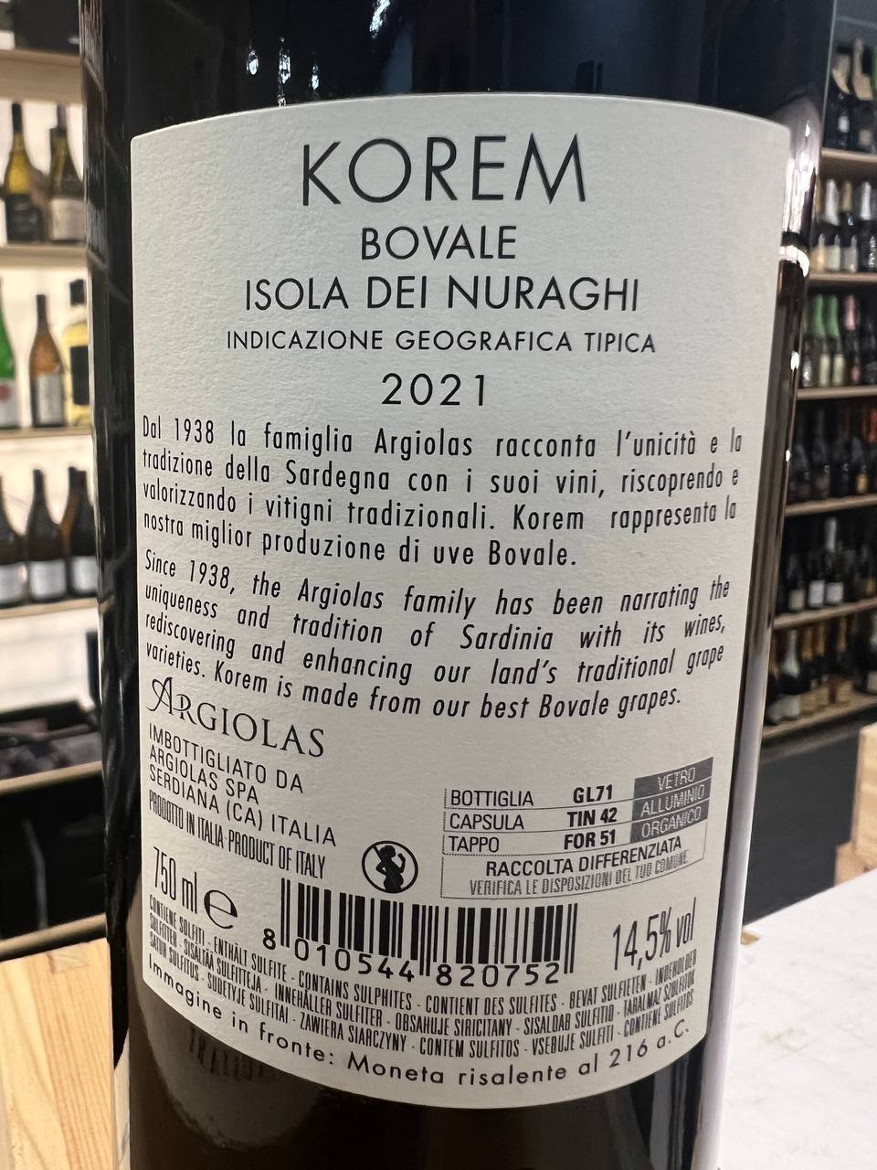 Argiolas Korem 2021 - Bovale Isola dei Nuraghi IGT