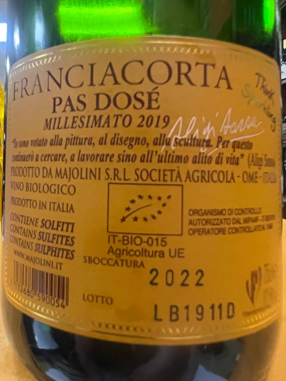 Franciacorta Pas Dosè Millesimato 2019 Majolini "Aligi Sassu"