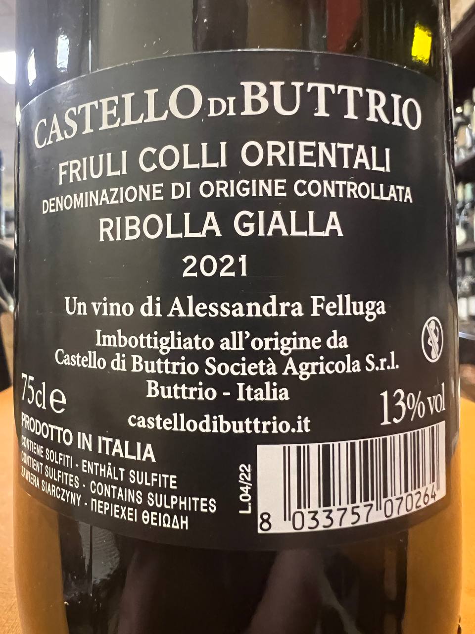 Ribolla Gialla Castello di Buttrio 2021 - Friuli Colli Orientali DOC