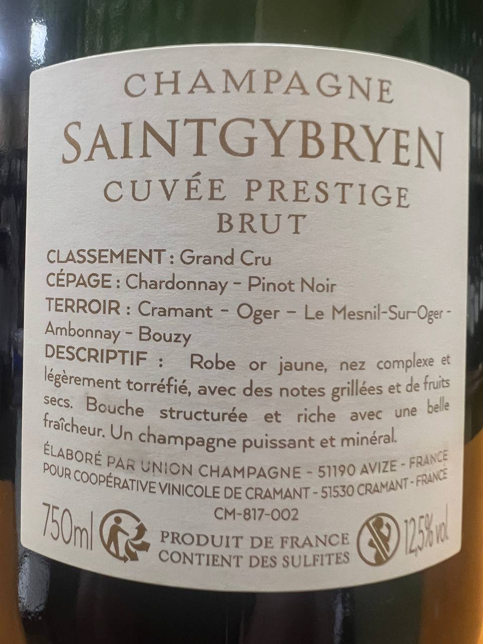 Champagne Cuvée Prestige 2012 Grand Cru Saintgybryen