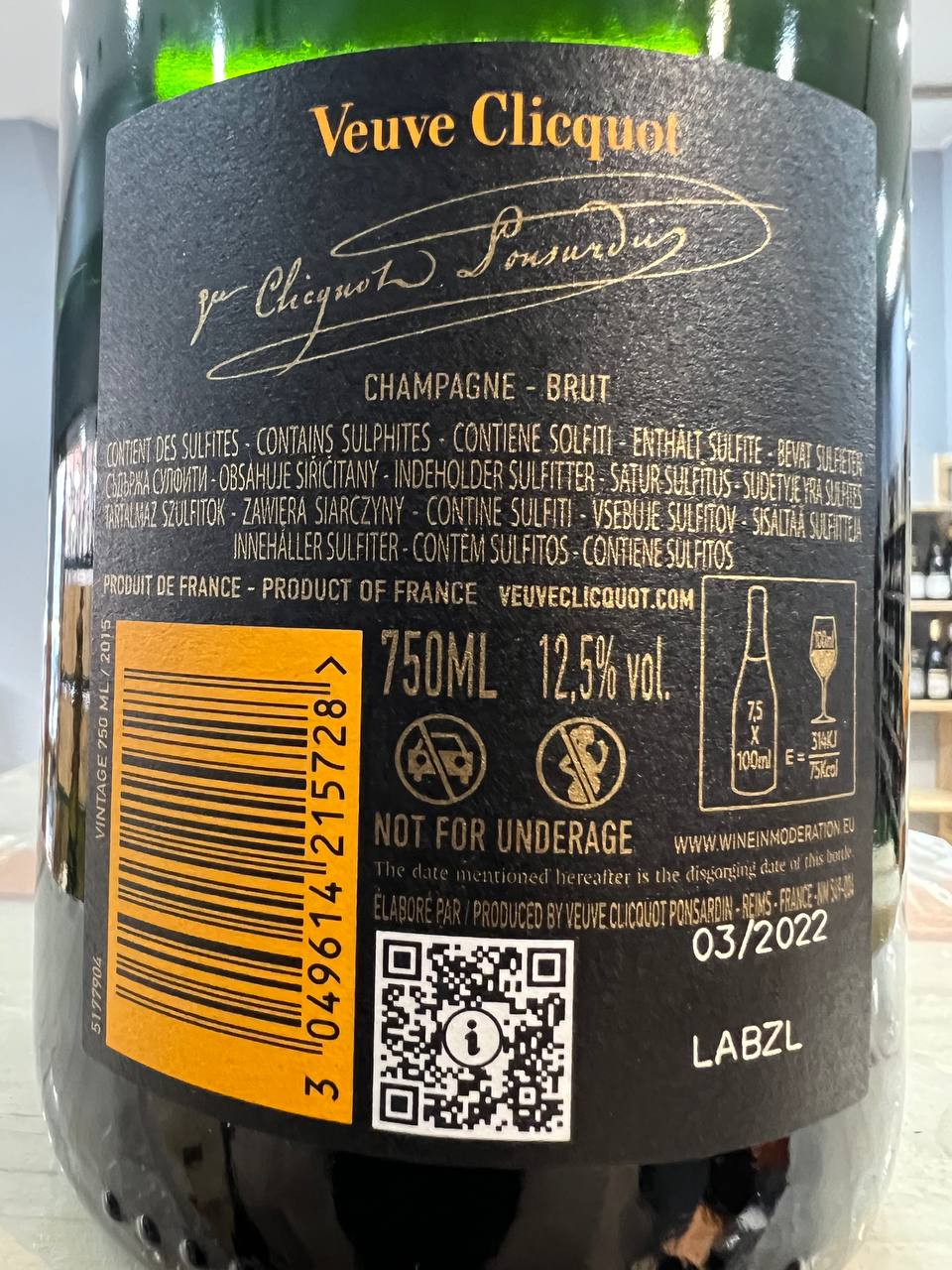 Champagne Vintage 2015 Veuve Clicquot