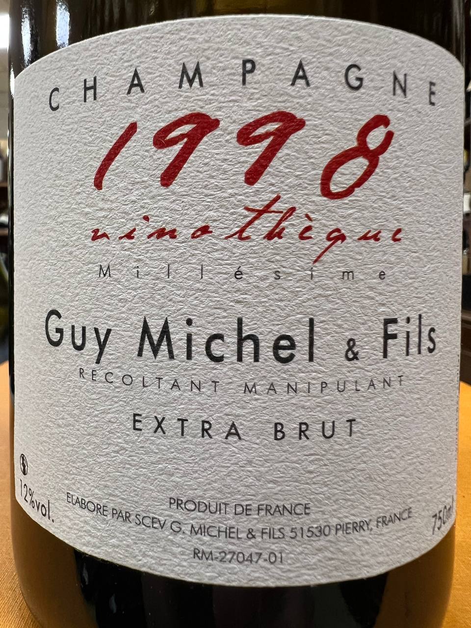 Vinothèque Millésime Champagne Guy Michel & Fils 1998