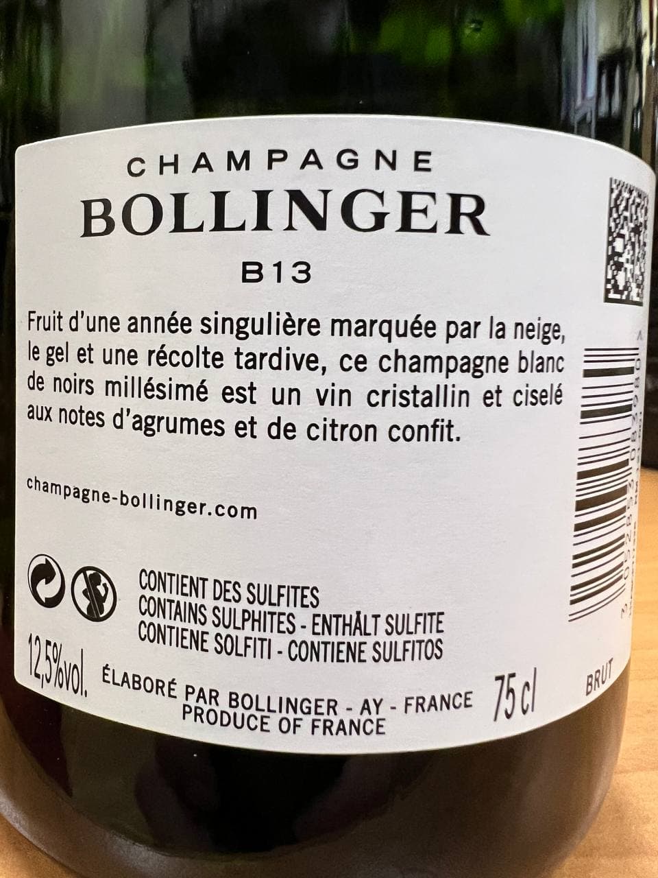 Champagne B13 - Bollinger 2013  E.L.