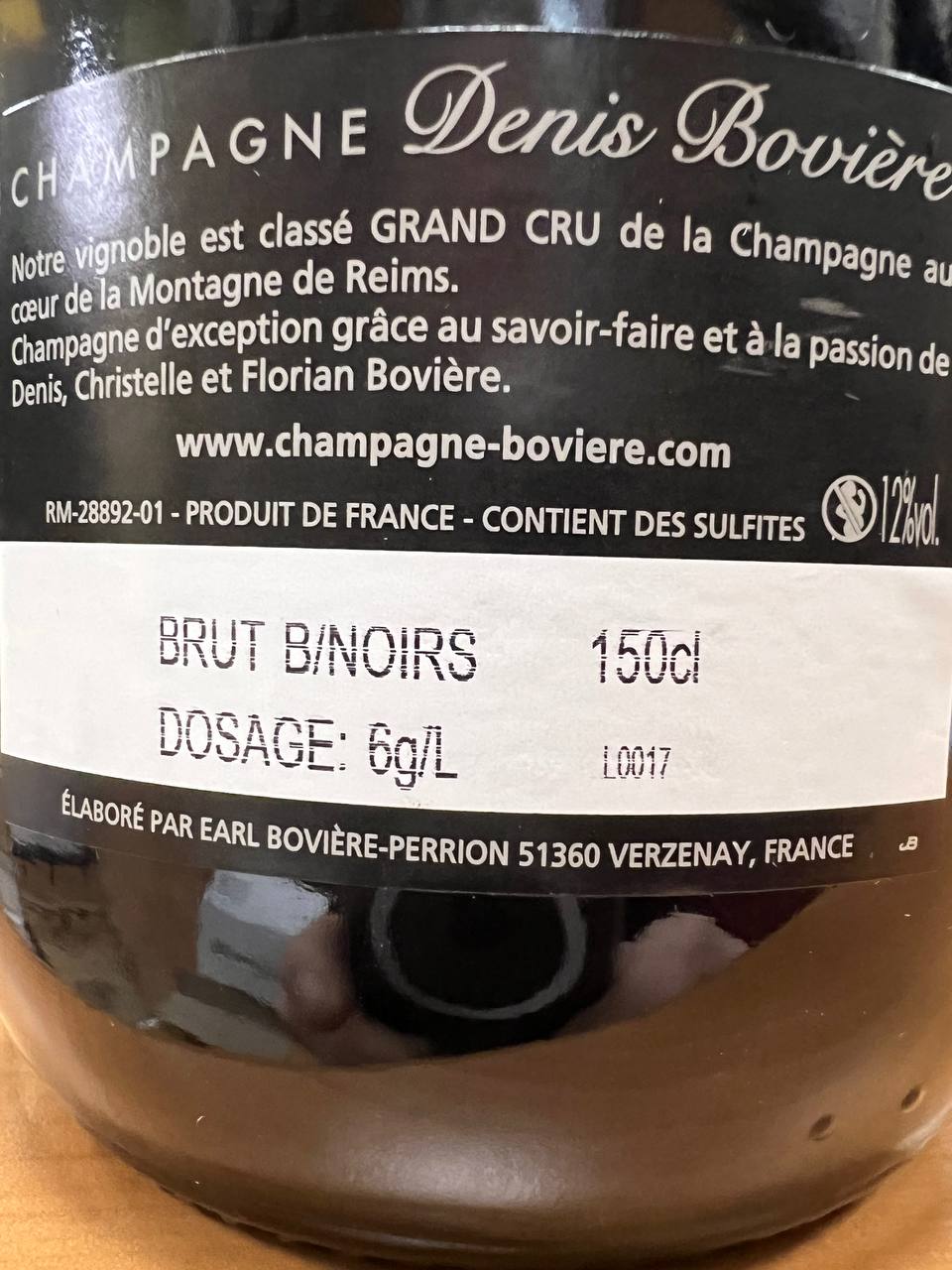 Denis Bovière  Champagne Blanc de Noir Magnum