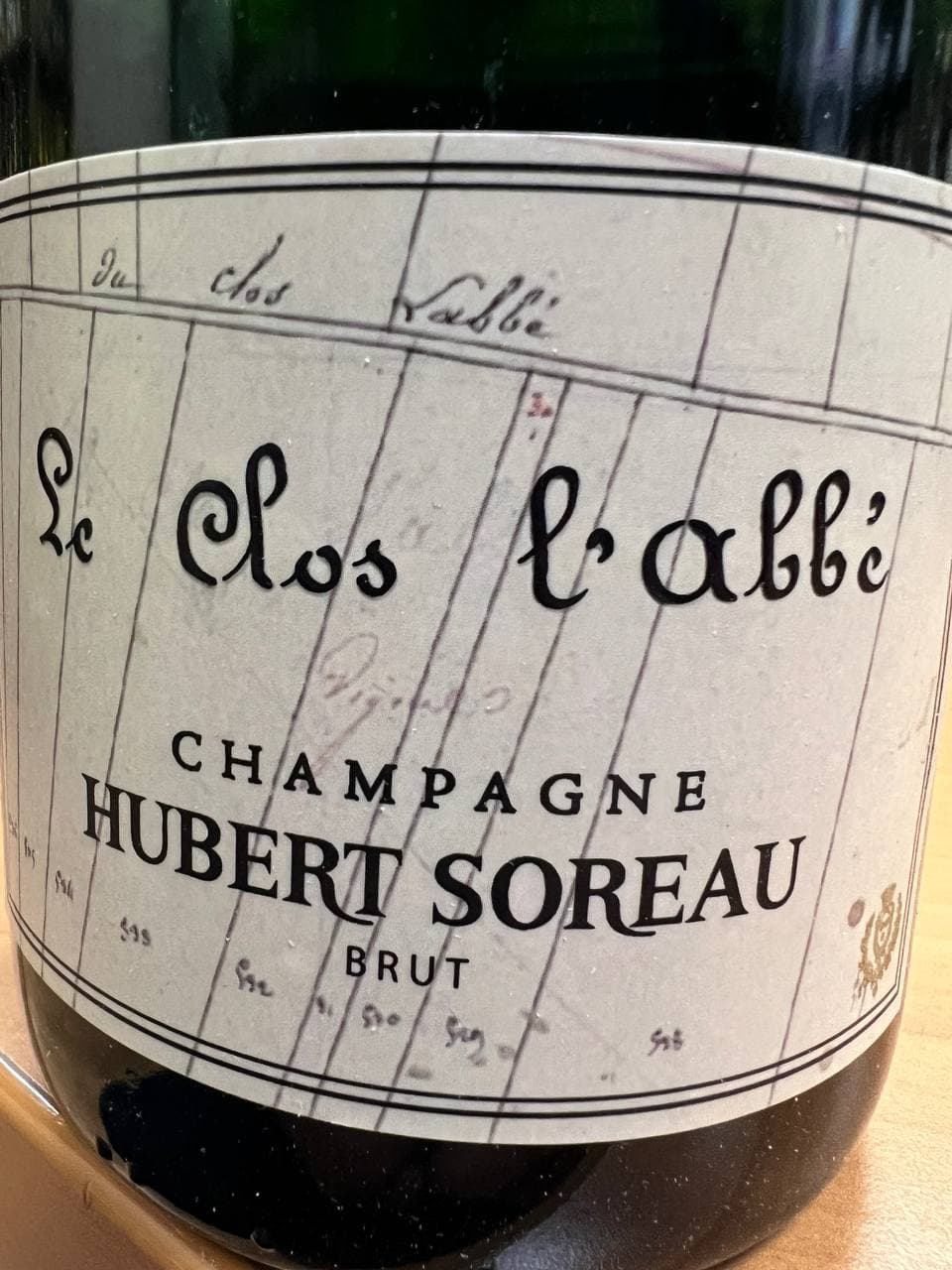 Le Clos L’Abbé Champagne Brut nature Hubert Soreau 2012