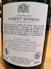 Le Clos L’Abbé Champagne Brut nature Hubert Soreau 2012