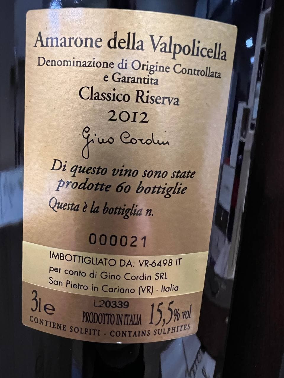 Amarone Della Valpolicella Riserva Jeroboam 2012 Gino Cordin