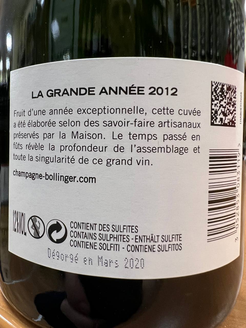 Bollinger Champagne La Grande Année 2012