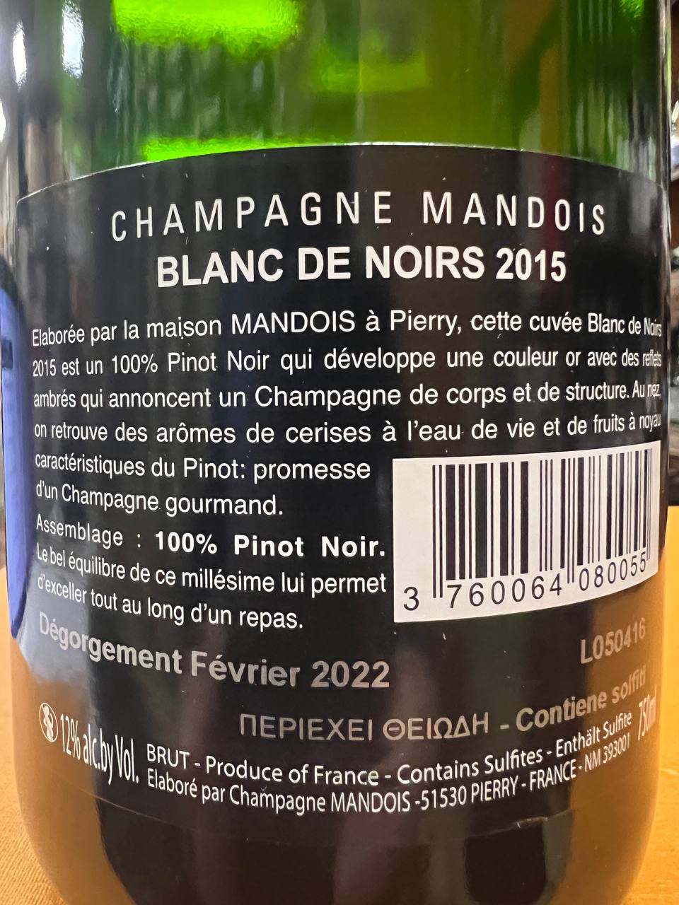 Champagne Mandois Blanc De Noirs 2015 Brut