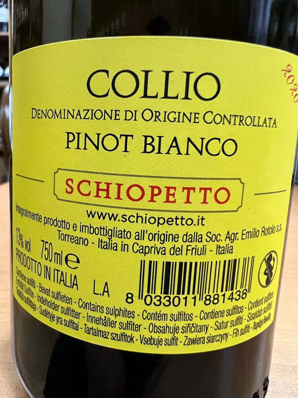 Schiopetto Pinot Bianco 2020 Collio DOC