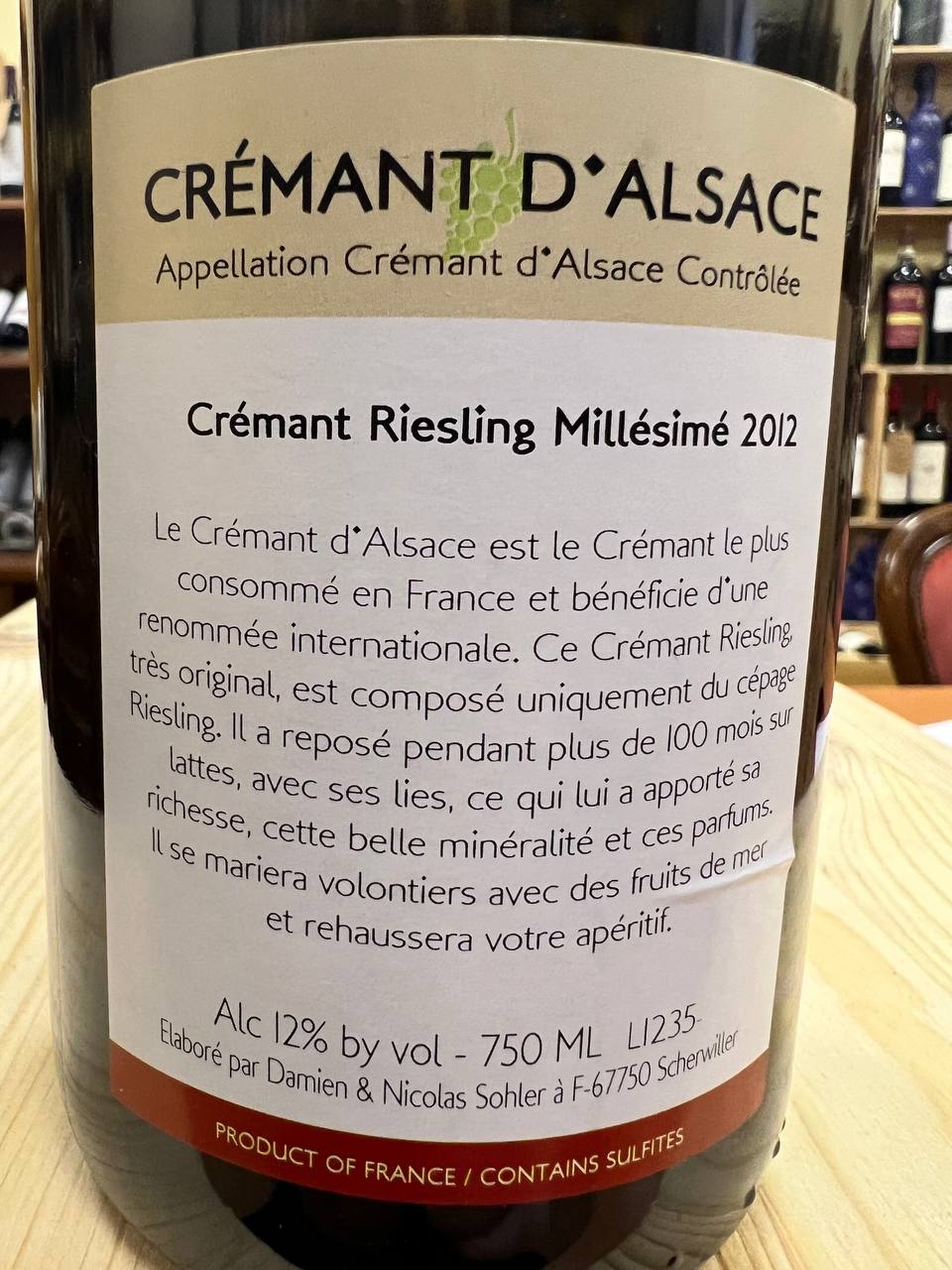 Sohler Riesling Millesimé 2012 Brut Crémant d'Alsace